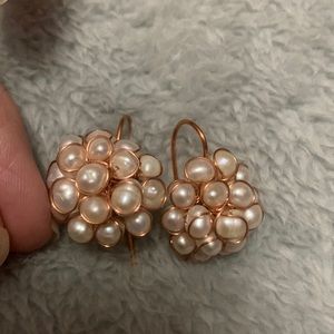 Pearl Cluster Rose Gold Earrings